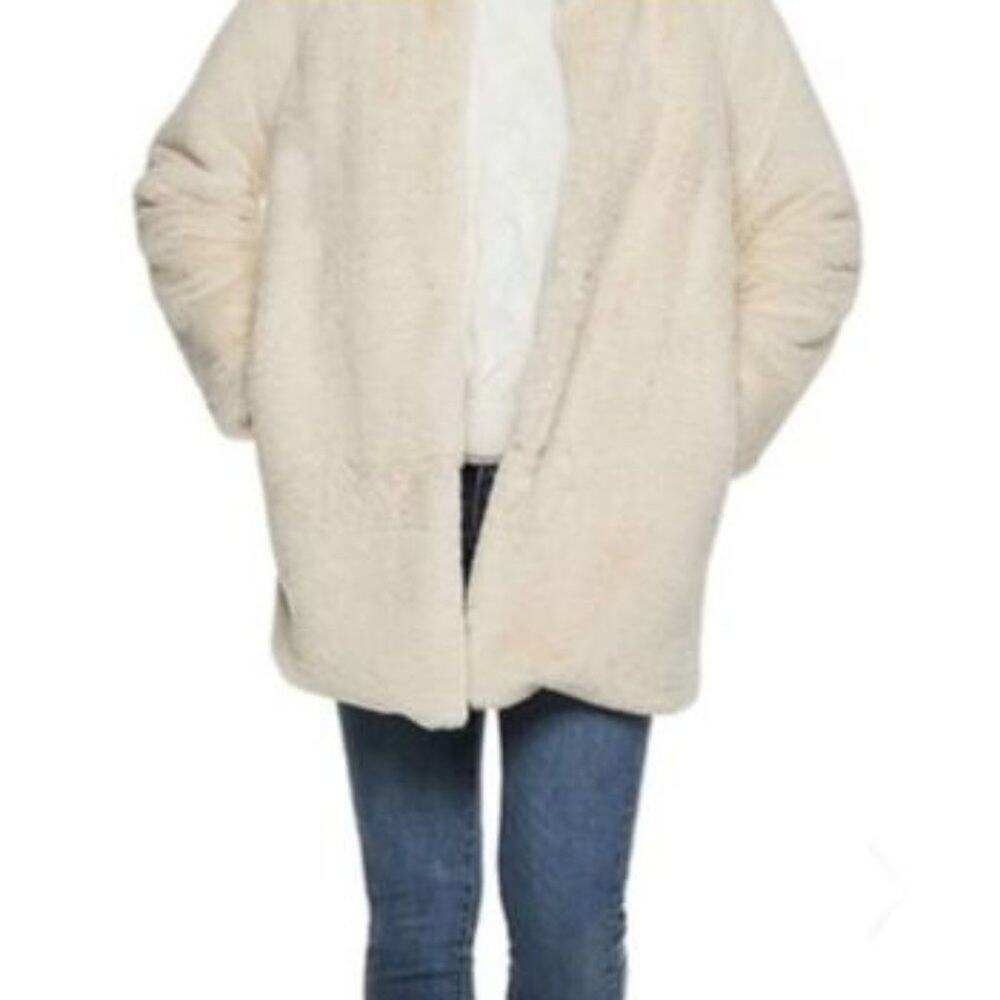 Popsugar Plush Teddy Coat Women's Size M IVORY Faux Fur Oversized Boxy Relaxed - Picture 3 of 16